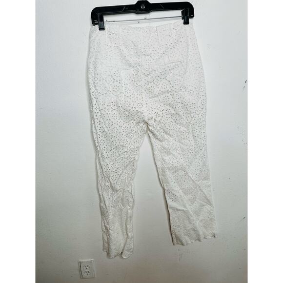 VERONICA BEARD White 100% Cotton Lace Eyelet Scalloped Cuff Riggs Pants Size 8 - Picture 9 of 14